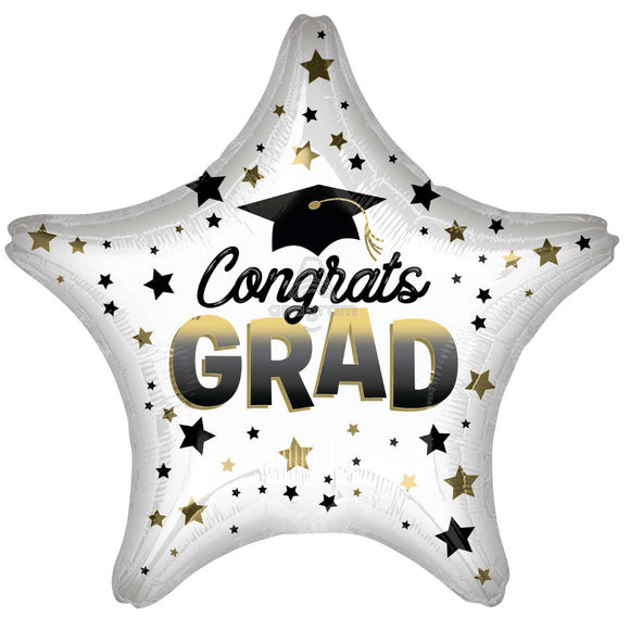 COLLECTION ONLY - 1 Congrats Grad Diffused Ombre Standard Star Foil Balloon Filled with Helium & Dressed with Ribbon & Weight