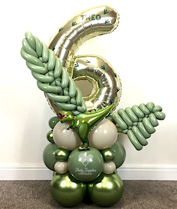 COLLECTION ONLY - DINOSAUR White Gold Number Tower Personalised with a Name & Footprints