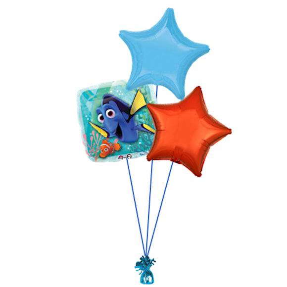 COLLECTION ONLY - Dory 3 Foil Balloon Bouquet Filled with Helium & Dressed with Ribbon & Weight