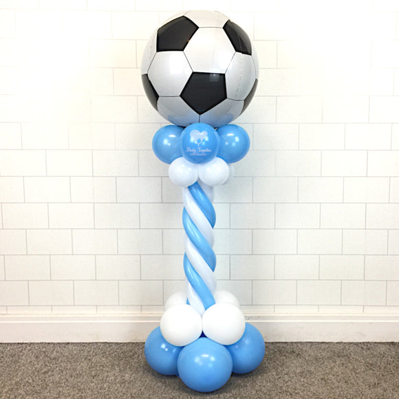 COLLECTION ONLY - Twisted Blue & White Tower Topped with a Football Orbz Balloon