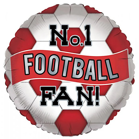 COLLECTION ONLY - 1 No.1 Football Fan! Standard Foil Balloon Filled with Helium & Dressed with Ribbon & Weight