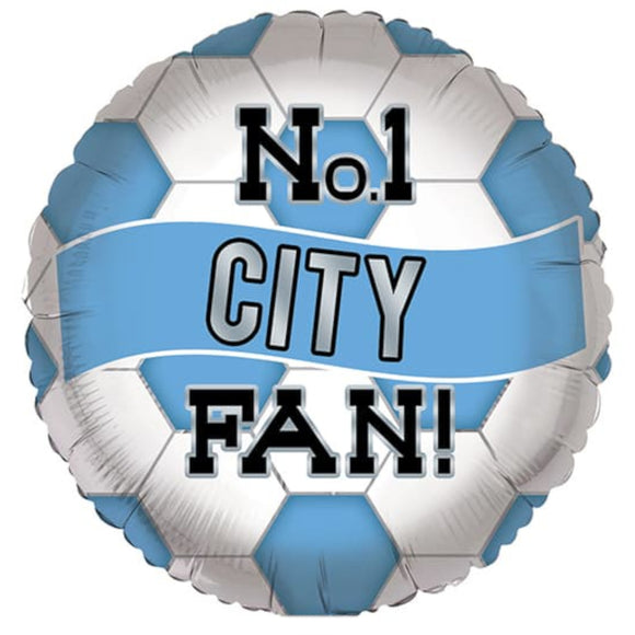 COLLECTION ONLY - 1 No.1 City Fan! Standard Foil Balloon Filled with Helium & Dressed with Ribbon & Weight