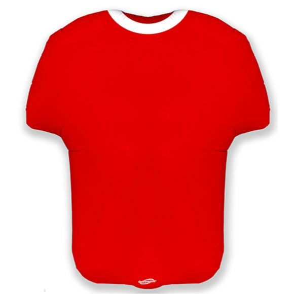 COLLECTION ONLY - 1 Red Football T-Shirt Balloon Filled with Helium & Dressed with Ribbon & Weight