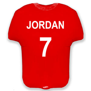 COLLECTION ONLY - 1 Personalised Red Football T-Shirt Balloon Filled with Helium & Dressed with Ribbon & Weight