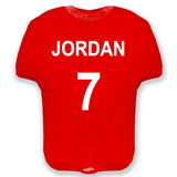 COLLECTION ONLY - 1 Personalised Red Football T-Shirt Balloon Filled with Helium & Dressed with Ribbon & Weight