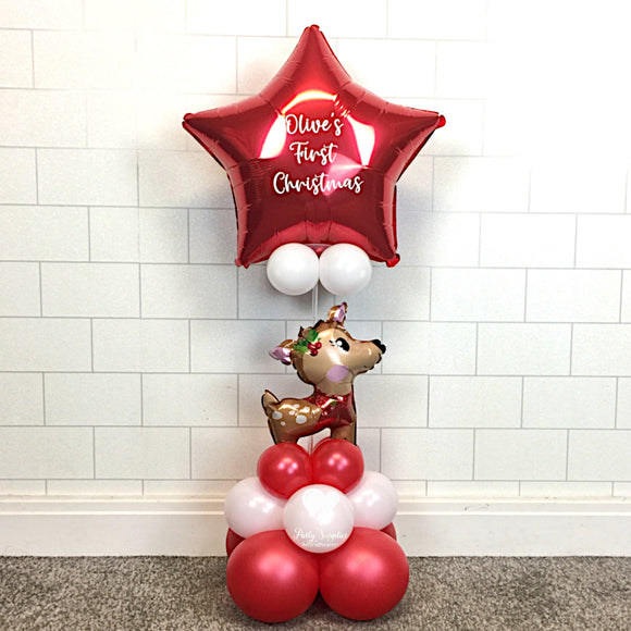 COLLECTION ONLY - Reindeer First Christmas Table Tower - Personalised Red Star