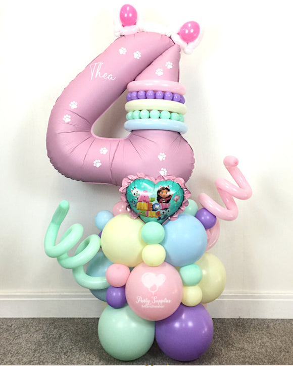COLLECTION ONLY - Pink Number Tower Personalised with a Name & Cat Paws Design