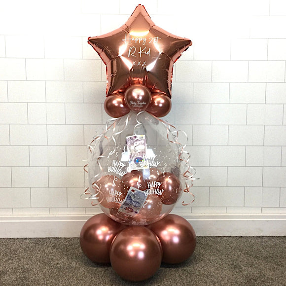 COLLECTION ONLY - Happy Birthday Print Gift Balloon Topped with Rose Gold Personalised Star