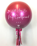 COLLECTION ONLY - Pink Ombre Orbz Balloon, Personalised with a White Message Dressed with Tassel, Bow & Weight