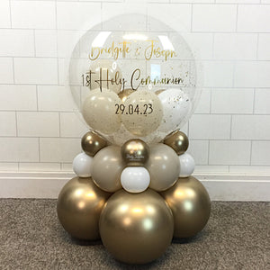 COLLECTION ONLY - 2 Tier Globe Cream, White & Gold Balloons & Gold Leaf, Gold Message