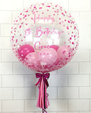 COLLECTION ONLY - Pink Confetti Bubble - 2 Shades of Pink & White Balloons- Pink Message