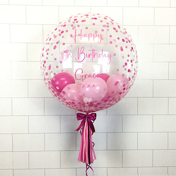 COLLECTION ONLY - Pink Confetti Bubble - 2 Shades of Pink Balloons & White - Pink Message