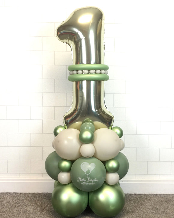 COLLECTION ONLY - Green White Gold Single Number Tower Personalised with a Name