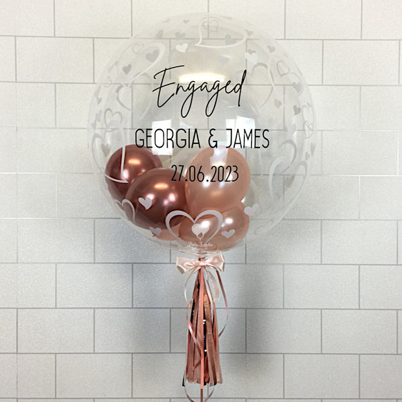 COLLECTION ONLY - Heart Bubble - 2 Shades of Rose Gold & White Balloons - Black Message