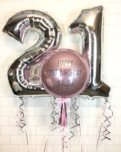 COLLECTION ONLY - Personalised Pink Orbz Balloon, 2 Large Silver Numbers