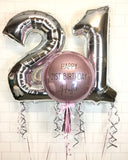 COLLECTION ONLY - Personalised Pink Orbz Balloon, 2 Large Silver Numbers