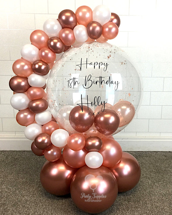 COLLECTION ONLY - Rose Gold & White Bubble Garland - Black Message - Rose Gold Leaf