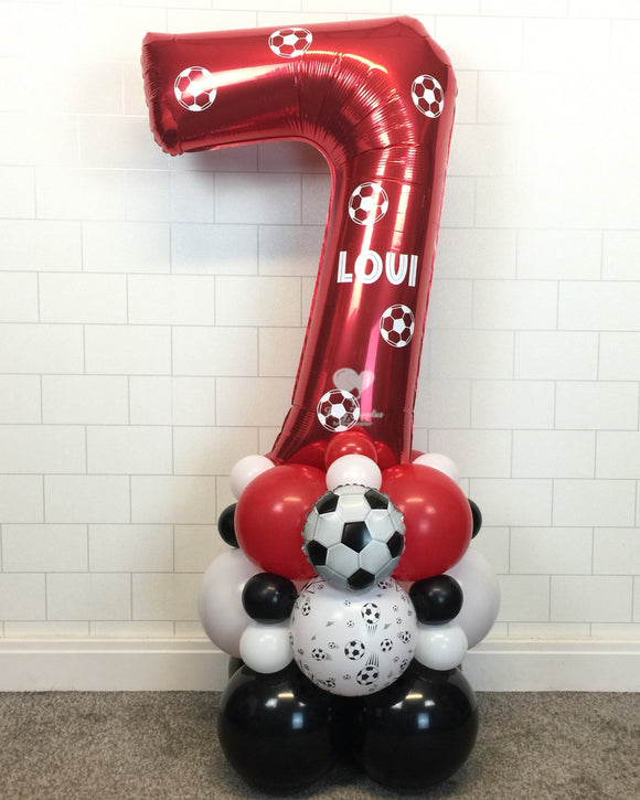 COLLECTION ONLY - FOOTBALL Red, Black & White Number Tower Personalised with a Name & Footballs
