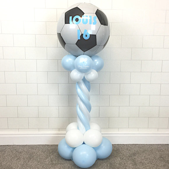 COLLECTION ONLY - Twisted Blue & White Tower Topped with a Football Orbz Balloon - Blue Message