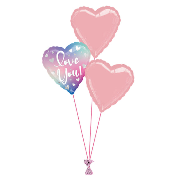 COLLECTION ONLY -  Love You 3 Foil Balloon Bouquet Filled with Helium & Dressed with Ribbon & Weight