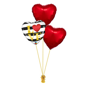 COLLECTION ONLY -  Love 3 Foil Balloon Bouquet Filled with Helium & Dressed with Ribbon & Weight