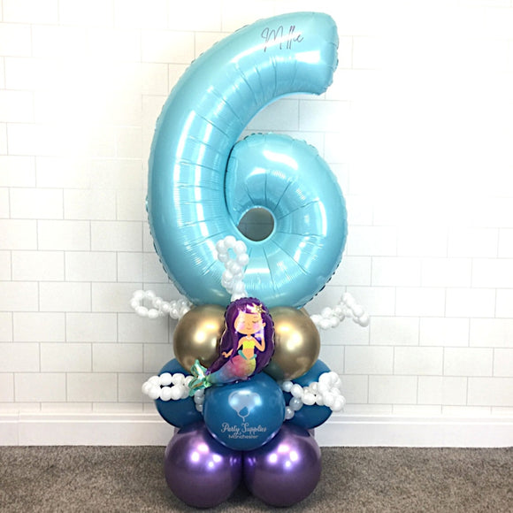 COLLECTION ONLY - MERMAID Baby Blue Number Tower Personalised with a Name