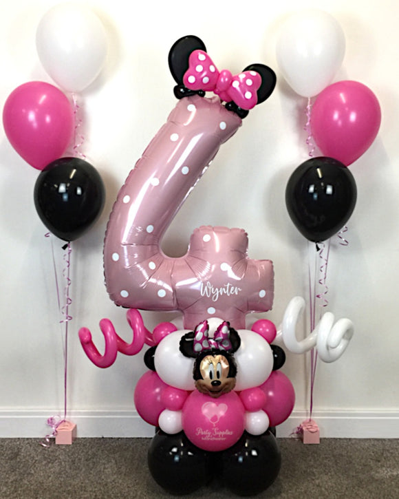 COLLECTION ONLY - Pink Number Tower Personalised with a Name & White Spot Design + 2 Balloon Clusters