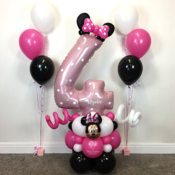 COLLECTION ONLY - Pink Number Tower Personalised with a Name & White Spot Design + 2 Balloon Clusters