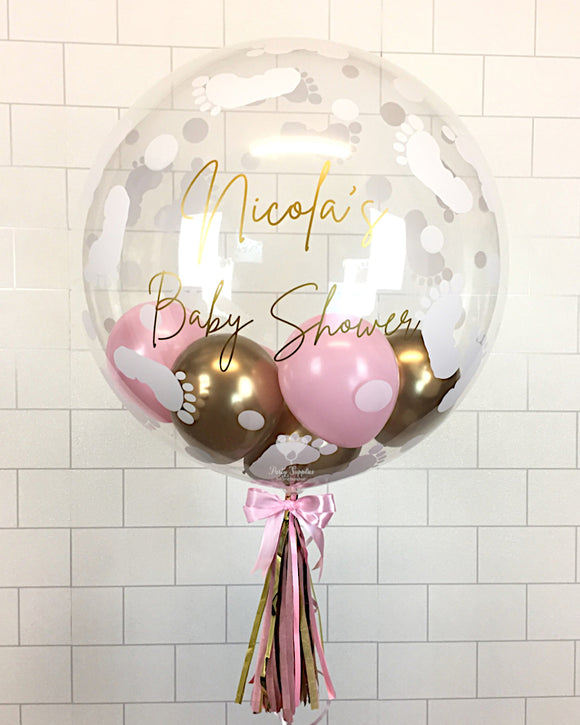 COLLECTION ONLY - Baby Footprint Bubble - Pink & Gold Balloons - Gold Message