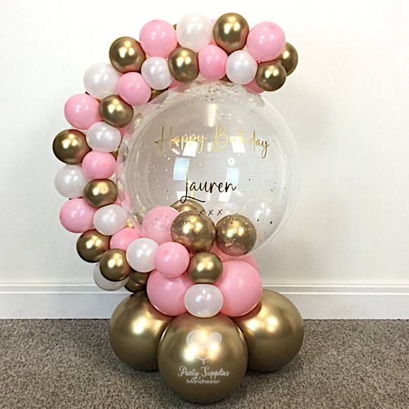 COLLECTION ONLY - Pink, Gold & White Bubble Garland - Gold Message - Gold Leaf