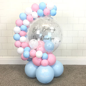 COLLECTION ONLY - Pink, Blue & White Bubble Garland - Black Message - Silver Leaf