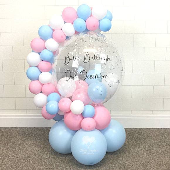 COLLECTION ONLY - Pink, Blue & White Bubble Garland - Black Message - Silver Leaf