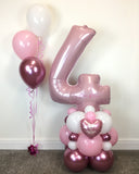 COLLECTION ONLY - Pink Number Tower Personalised with a Name + 3 Balloon Cluster