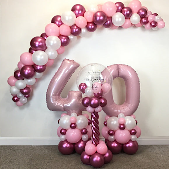 COLLECTION ONLY - Pink & White - Personalised Double Number Tower + Twisted Tower + Garland