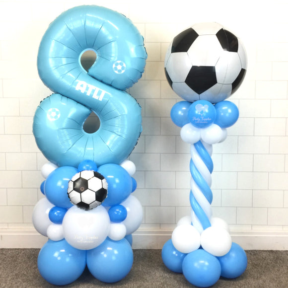 COLLECTION ONLY - FOOTBALL Blue Single Number Tower Personalised with a Name & Twisted Tower Topped with a Football Orbz