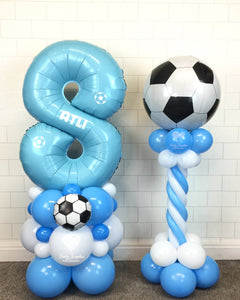 COLLECTION ONLY - FOOTBALL Blue Single Number Tower Personalised with a Name & Twisted Tower Topped with a Football Orbz