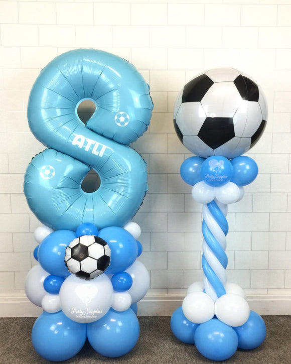 COLLECTION ONLY - FOOTBALL Blue Single Number Tower Personalised with a Name & Twisted Tower Topped with a Football Orbz