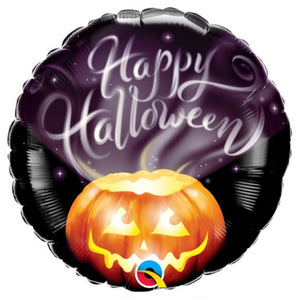 COLLECTION ONLY - 1 Happy Halloween Standard Foil Balloon Filled with Helium & Dressed with Ribbon & Weight