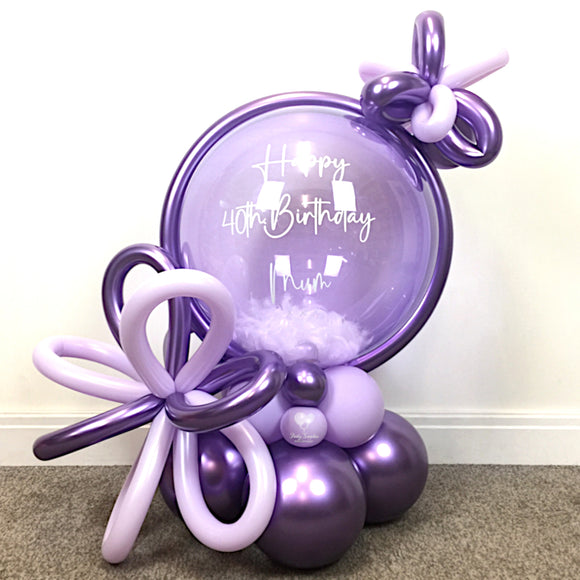 COLLECTION ONLY - Luxury Purple Globe filled with White Feathers, White Message