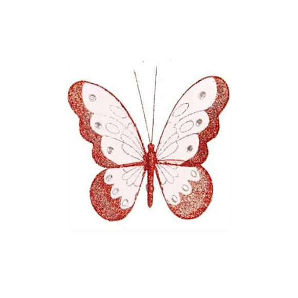 1 Red Clip on Butterfly 8cm