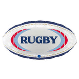 COLLECTION ONLY - 1 Personalised Rugby Ball Standard Foil Balloon Filled with Helium & Dressed with Ribbon & Weight