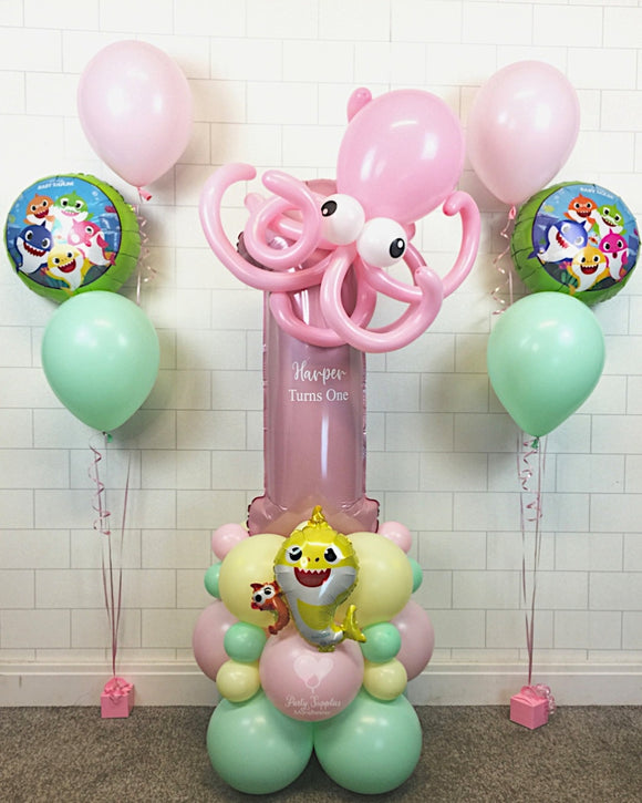 COLLECTION ONLY - Baby Pink Number Tower Personalised with a Name & Octopus + Sets of Foil Clusters