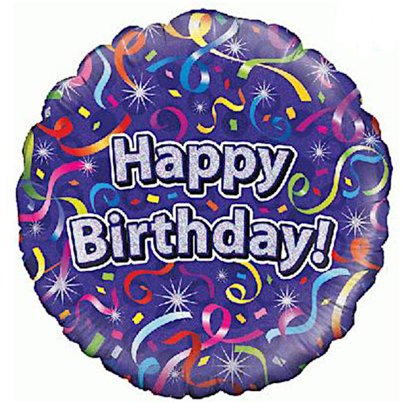 COLLECTION ONLY -  1 Happy Birthday Streamers Standard Foil Balloon Filled with Helium & Dressed with Ribbon & Weight