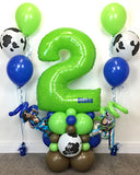 COLLECTION ONLY - Blue Number Tower Personalised with a Name + 2 Balloon Clusters