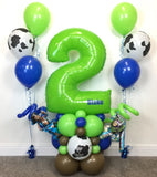 COLLECTION ONLY - Blue Number Tower Personalised with a Name + 2 Balloon Clusters