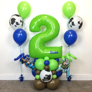 COLLECTION ONLY - Blue Number Tower Personalised with a Name + 2 Balloon Clusters