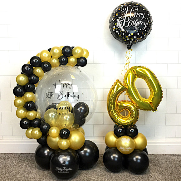 COLLECTION ONLY - Black & Gold Bubble Garland - Black Message - Gold Leaf + Table Tower