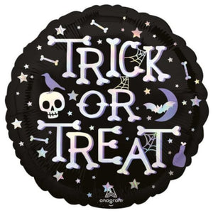 COLLECTION ONLY - 1 Trick or Treat Halloween Standard Foil Balloon Filled with Helium & Dressed with Ribbon & Weight