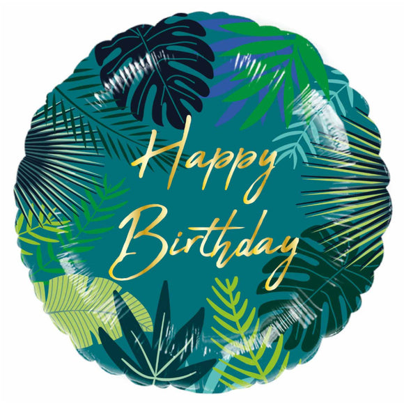 COLLECTION ONLY - 1 Tropical Happy Birthday Standard Foil Filled with Helium & Dressed with Ribbon & Weight