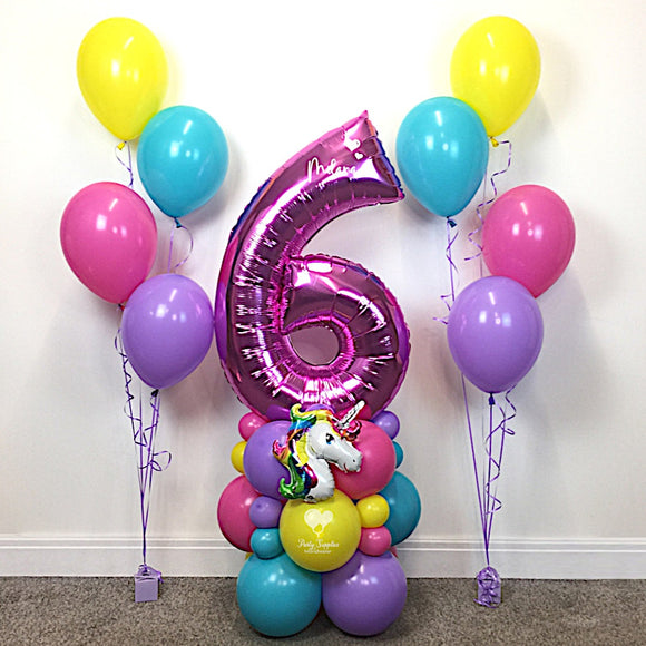 COLLECTION ONLY - UNICORN Pink Number Tower Personalised with a Name + 2 Sets of Clusters